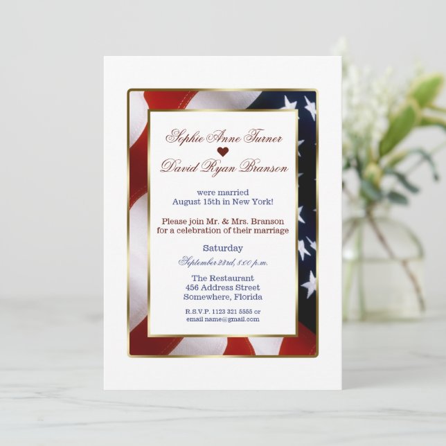 Invitation Mariage du soir du drapeau américain Patriotic Gol (Debout devant)