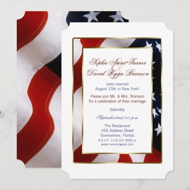 Invitation Mariage du soir du drapeau américain Patriotique,  (Devant / Derrière)