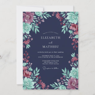 Invitation Mariage du soir régale bleu marine