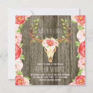 Invitation Mariage du sud-ouest en bois rustique d'Antler de
