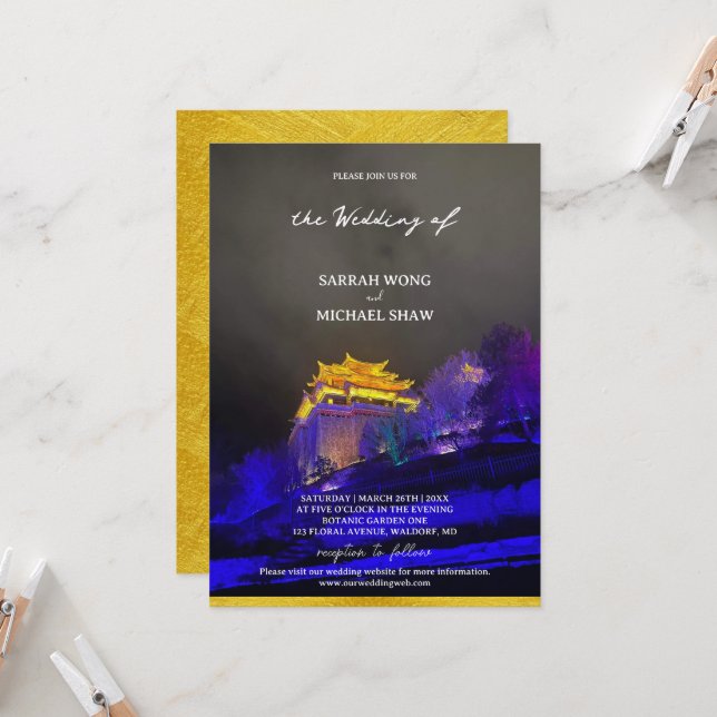 Invitation Mariage du temple chinois (Devant/Arrière en situation)