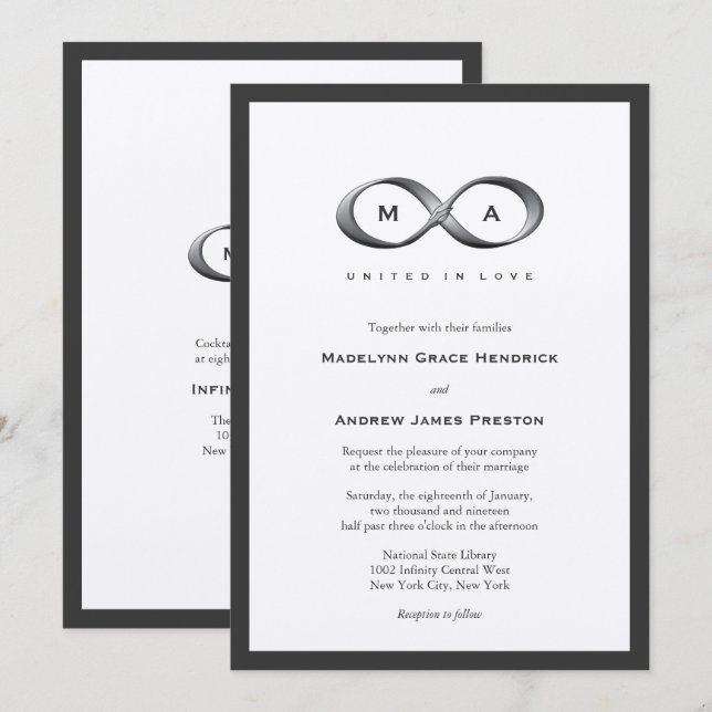 Invitation Mariage d'une poignée d'infinité en pla (Devant / Derrière)