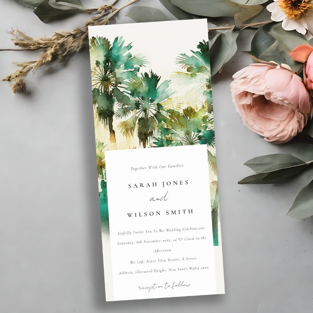 Invitation Mariage Dusky Green Tropical Aquarelle Palm Trees (Créateur téléchargé)