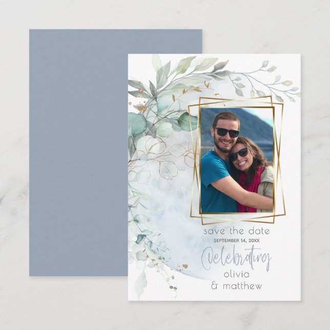 Invitation Mariage | Dusty Blue Over the Moon in Love (Devant / Derrière)