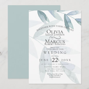 Invitation Mariage   Dusty Blue Watercolor Eucalyptus Feuille