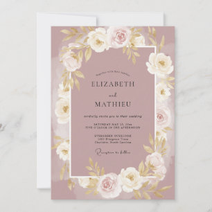 Invitation Mariage Dusty Mauve Blanc Paeonie