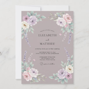 Invitation Mariage Dusty Violet Ranunculus Eucalyptus