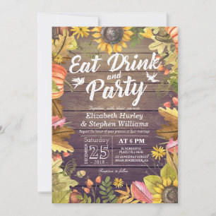 Invitation Mariage EAT Boisson et fête Feuilles Citrouille