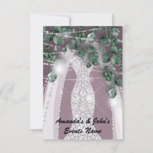 Invitation Mariage éclaire Robe Verte Rustique Diamant Violet