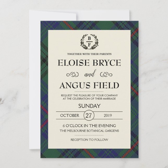 Invitation Mariage écossais motif tartan traditionnel personn (Devant)