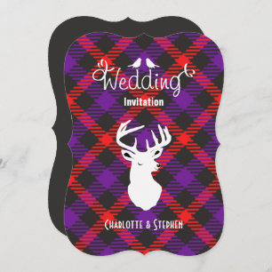 Invitation Mariage écossais Tartan Plaid Stags Head Script