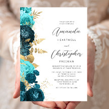 Mariage écriture florale sarcelle aqua or