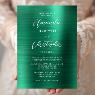 Invitation Mariage écriture métal brossé vert émeraude