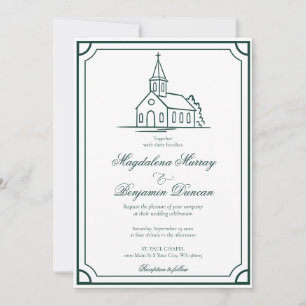 Invitation Mariage Église Chapelle Chrétienne Vert Émeraude F