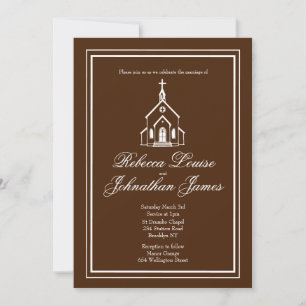 Invitation Mariage Église Traditionnelle Chapelle Marron Fonc