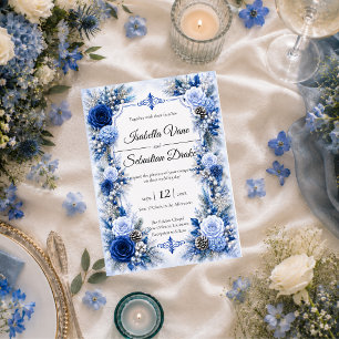 Invitation Mariage Elégance Bleu Hiver Enchanté