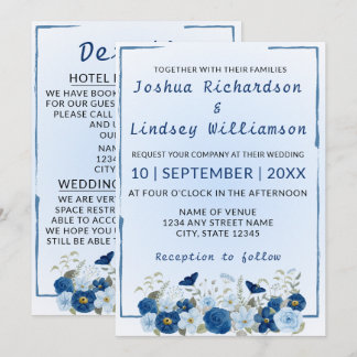 Invitation Mariage Élégance Botanique Bleue