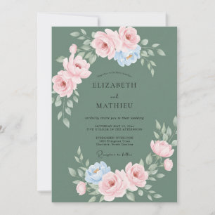 Invitation Mariage Élégance Fleur de Sauge Rose