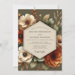 Invitation Mariage Élégance Florale Automnale Ambre