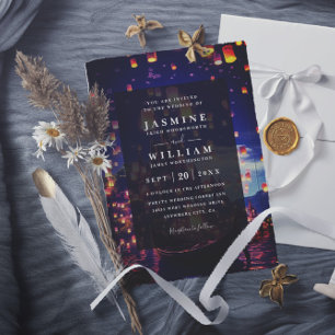 Invitation Mariage élégant à budget avec code QR et lanternes