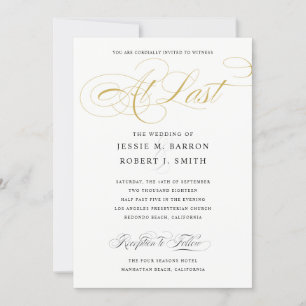 Invitation Mariage Élégant À Dernière Calligraphie Or