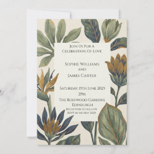 Invitation Mariage Élégant à Feuille d'Olivier Botanique Vint