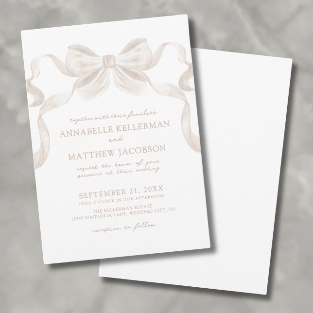 Invitation Mariage élégant à la bow lunaire romantique (Romantic Whimsical Bow Elegant Wedding Invitation)