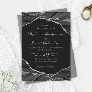 Invitation Mariage élégant à la feuille d'argent et à l'agate