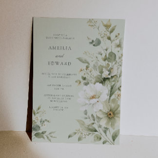 Invitation Mariage Élégant à la Sauge avec Aquarelle Florale