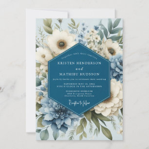 Invitation Mariage élégant à l'anémone bleu ardoise