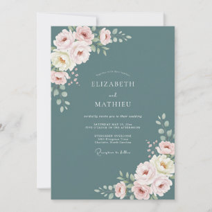 Invitation Mariage élégant à l'aquarelle ardoise sarcelle