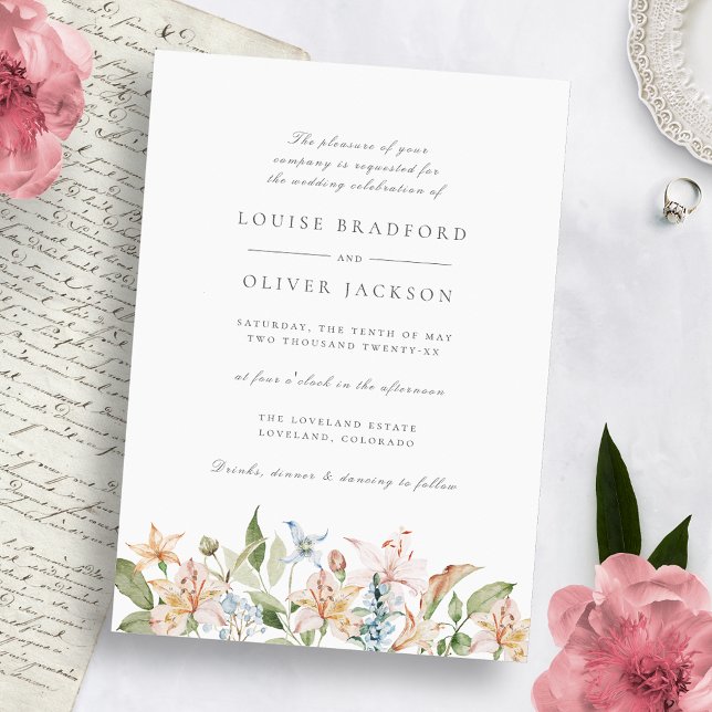 Invitation Mariage élégant à l'aquarelle avec écriture floral (Créateur téléchargé)