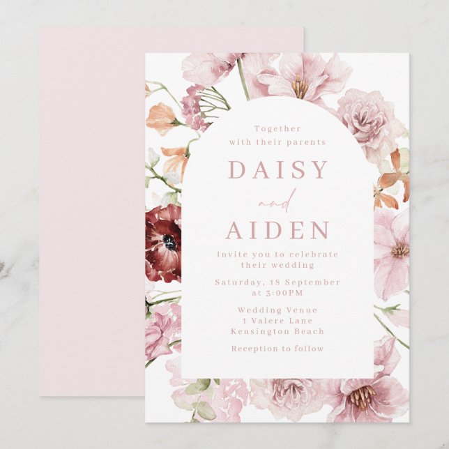 Invitation Mariage élégant à l'arc floral (Devant / Derrière)