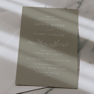 Invitation Mariage Élégant à l'Art Linéaire Feuillu