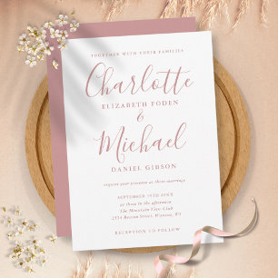 Invitation Mariage élégant à l'écriture signature Rose Poussi