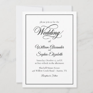 Invitation Mariage Élégant à l'Encre Noire et Blanche Script