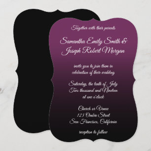 Invitation Mariage élégant à ombre noir et violet avec callig
