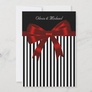 Invitation Mariage élégant à rayures noires et rouges