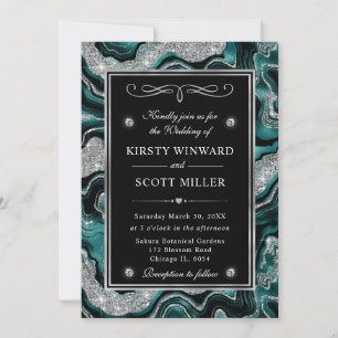 Invitation Mariage élégant agate feuille de thé et paillettes