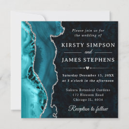 Invitation Mariage Élégant Agate Sarcelle et Paillettes d'Arg