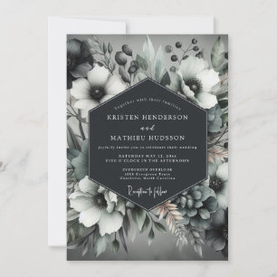 Invitation Mariage Élégant Anémone Charbon