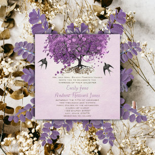 Invitation Mariage Élégant Arbre à Feuilles en Forme de Cœur