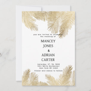Invitation Mariage élégant arbre tropical en or blanc