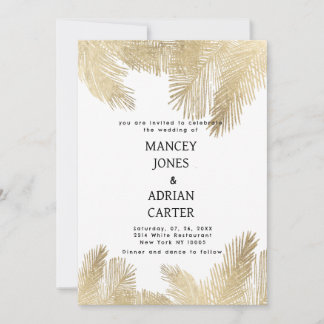Invitation Mariage élégant arbre tropical en or blanc