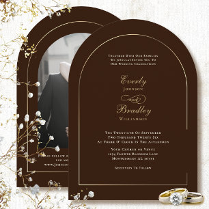 Invitation Mariage Élégant Arc Brun Chocolat Automne
