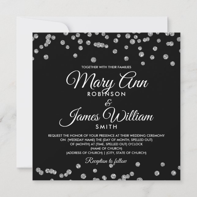 Invitation Mariage élégant Argent Faux Parties scintillant Co (Devant)