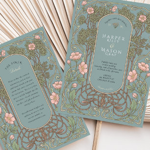 Invitation Mariage Élégant Art Nouveau Fleur de Lys Rose