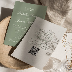 Invitation Mariage élégant au code QR vert sauge Bohème Moder