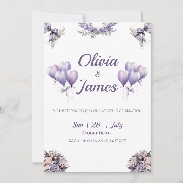 Invitation Mariage Élégant au Lavande (Devant)