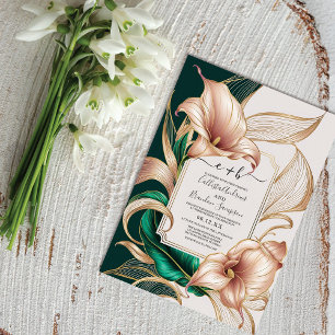 Invitation Mariage Élégant au Lys de Callas Or   Vert et Ivoi